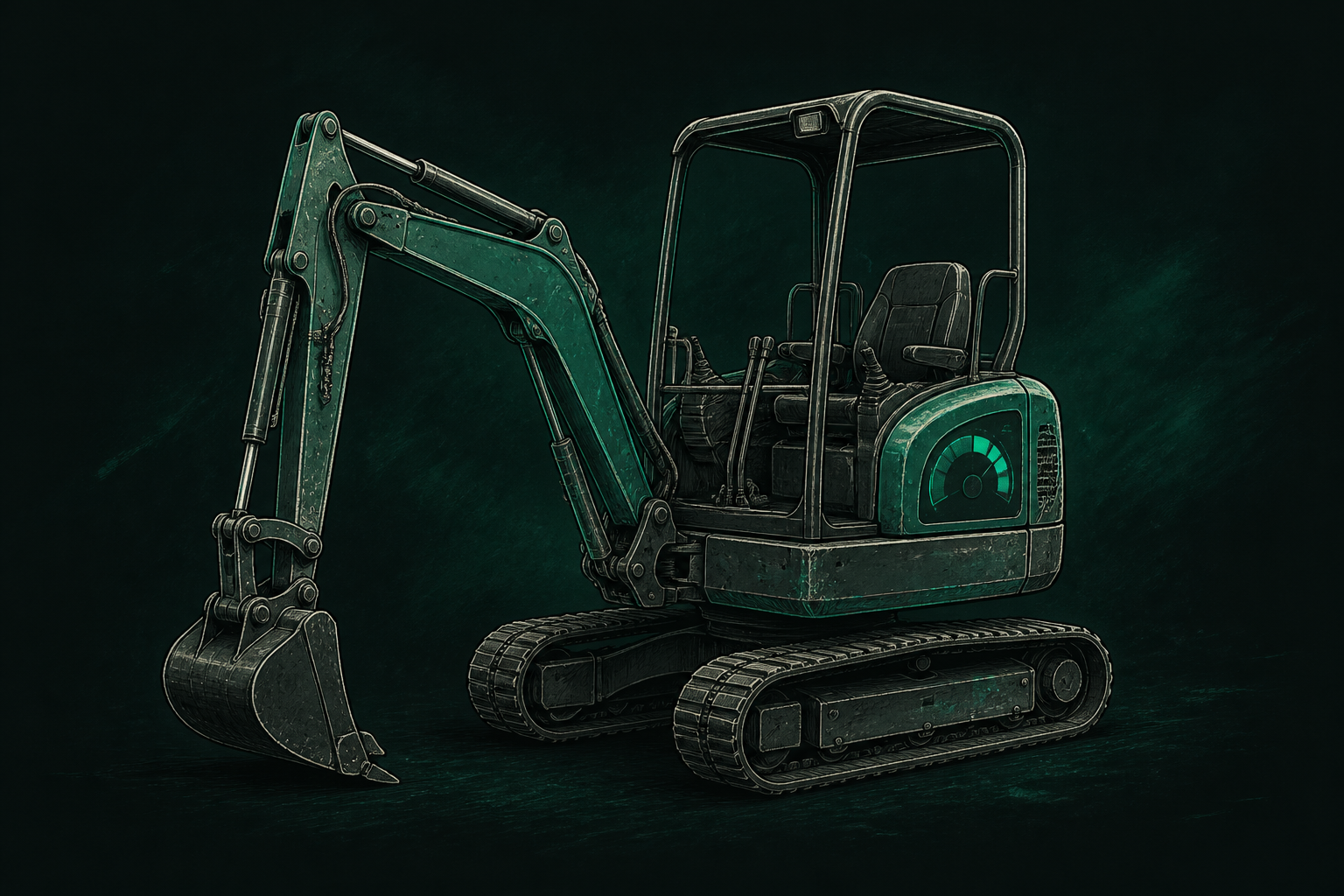 Hand-drawn compact excavator illustration